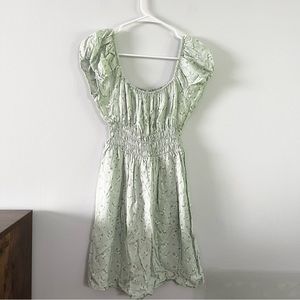 NWT Cotton On Light Mint Green Floral Smocked Dress Off the Shoulder Coquette S